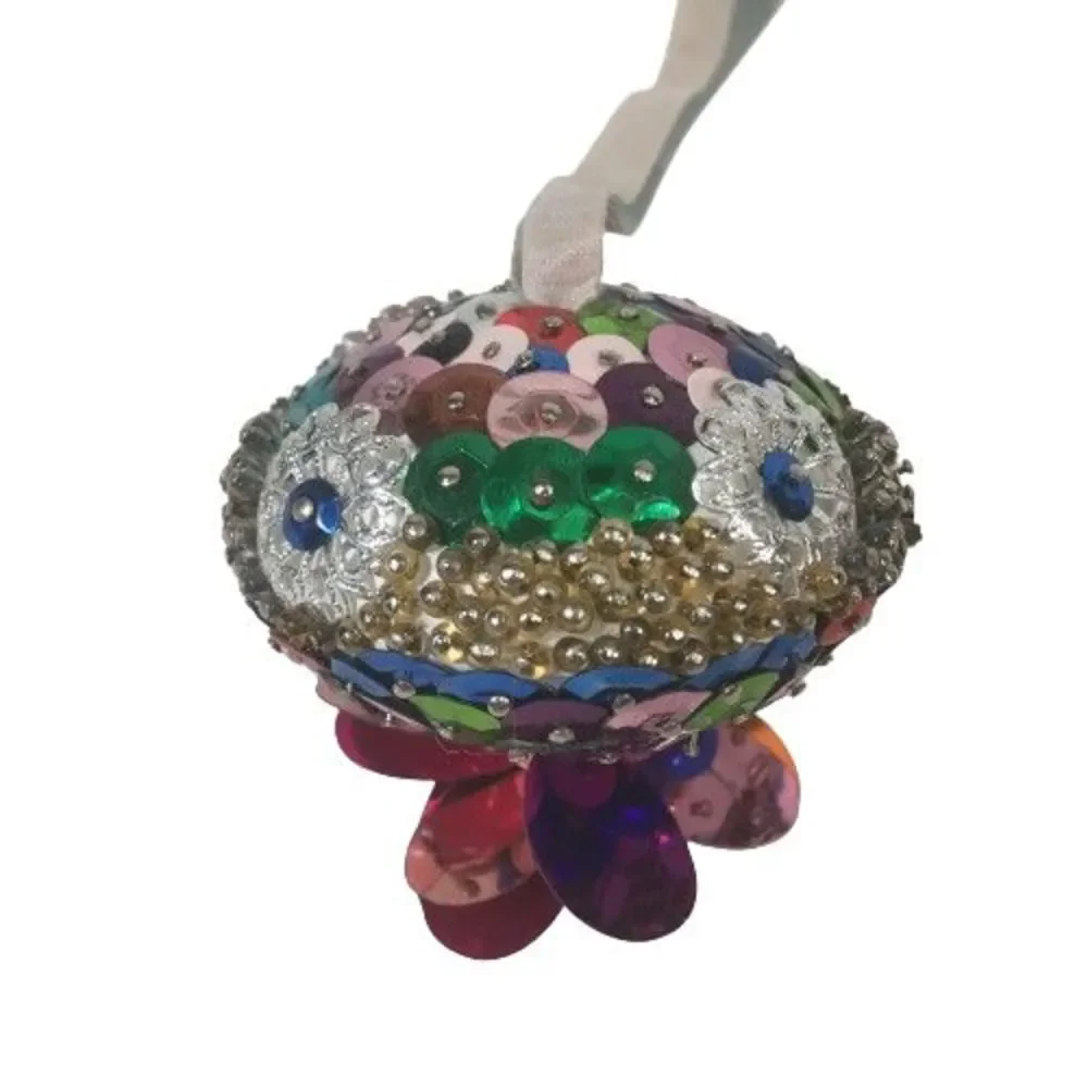 Vintage Push Pin Beaded Jewel Bead Sequin Christmas Tree Ornament Multi-Colored